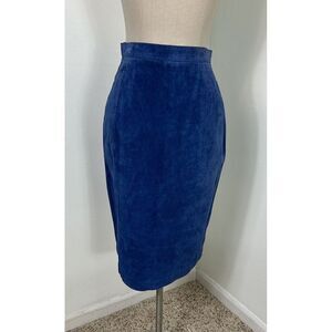 Vintage 90s Bagatelle Blue Genuine Leather Suede Skirt Lined New Old Stock NWT M
